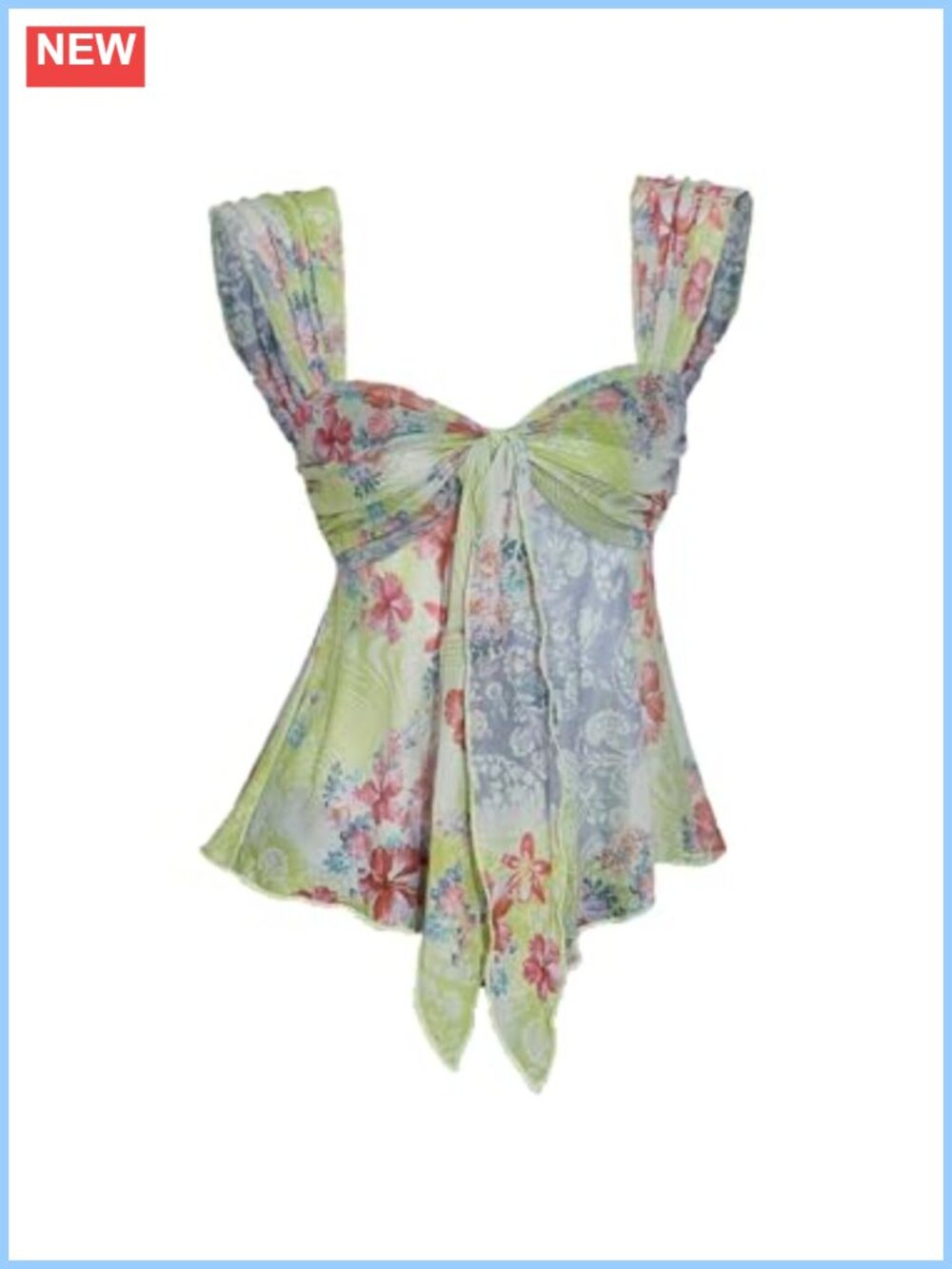 Milumia Floral Mesh Ruched Tank Top Tie Front Peplum Y2K Women